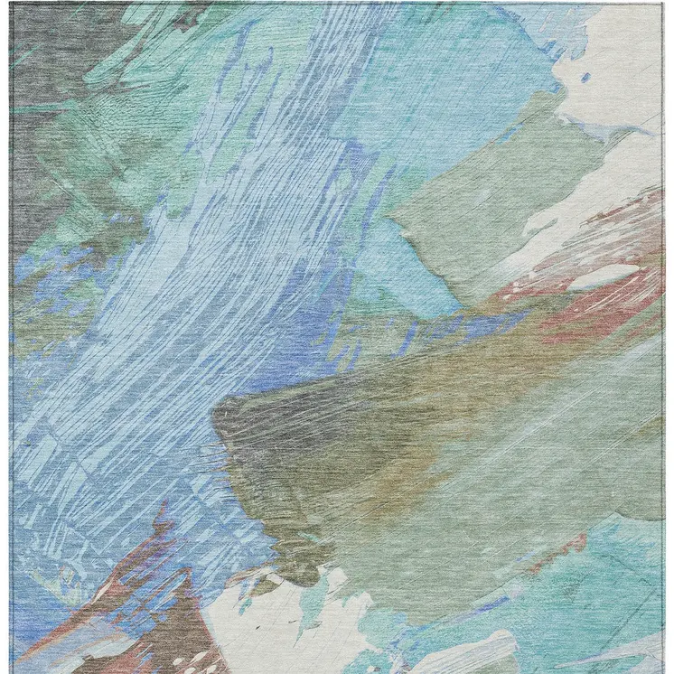 8' X 10' Sky Blue And Teal Blue Abstract Washable Indoor Outdoor Area Rug