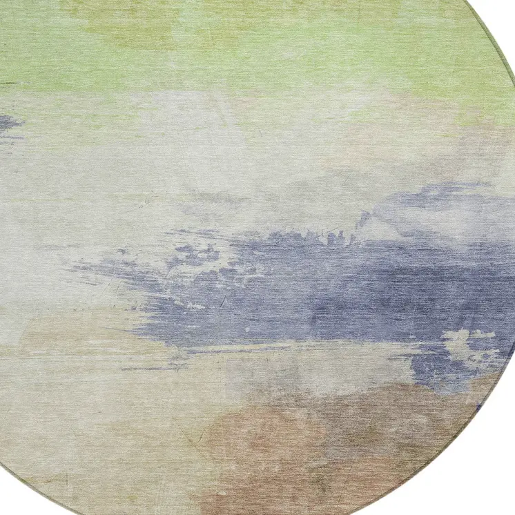8' Artichoke Green And Taupe Round Abstract Washable Indoor Outdoor Area Rug