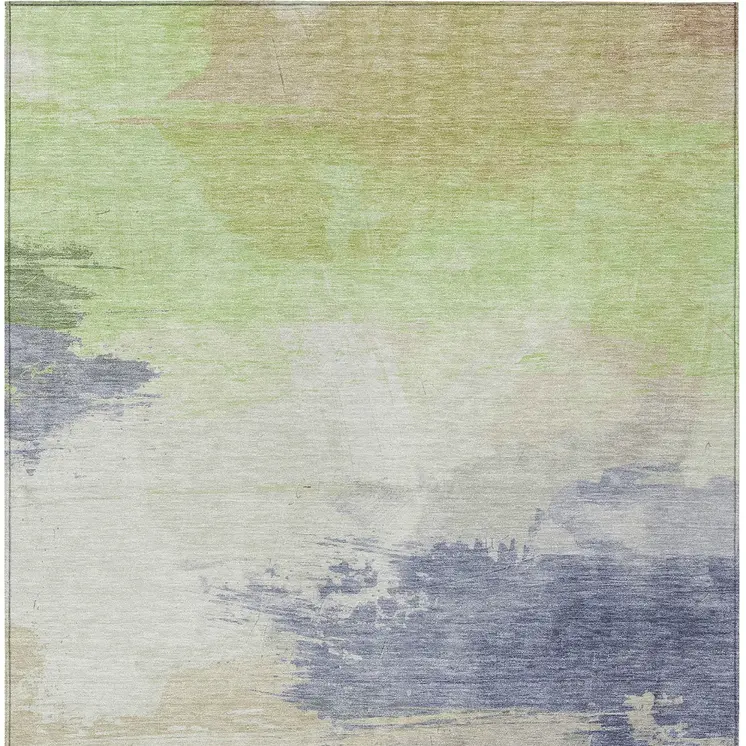 10' X 14' Artichoke Green And Taupe Abstract Washable Indoor Outdoor Area Rug