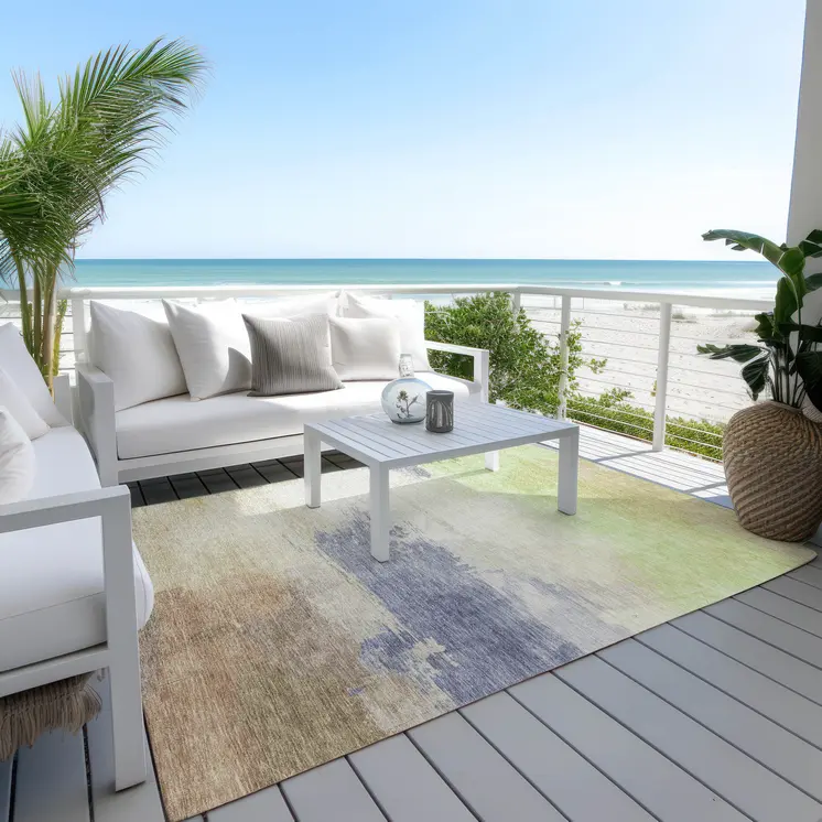 10' X 14' Artichoke Green And Taupe Abstract Washable Indoor Outdoor Area Rug