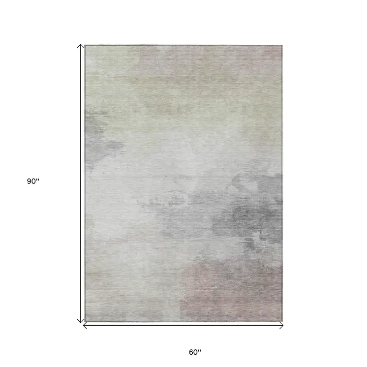 5' X 8' Beige And Taupe Abstract Washable Indoor Outdoor Area Rug