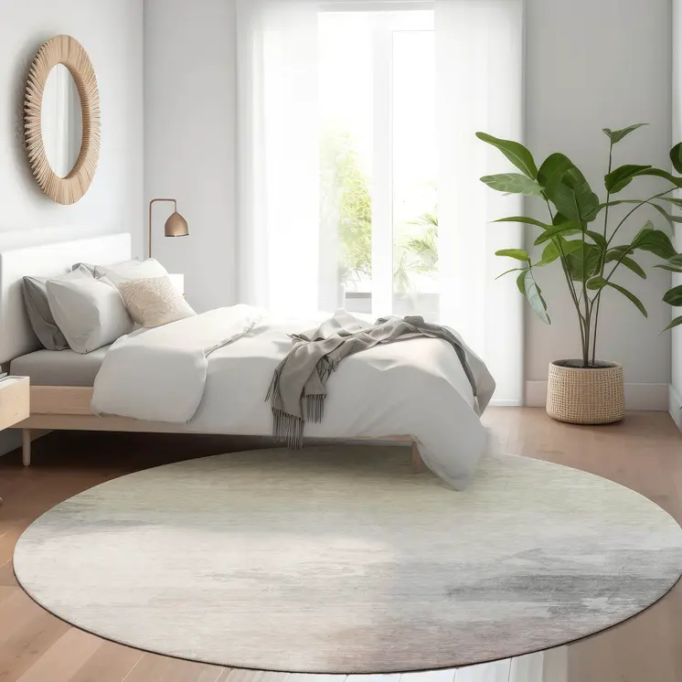 8' Beige And Taupe Round Abstract Washable Indoor Outdoor Area Rug