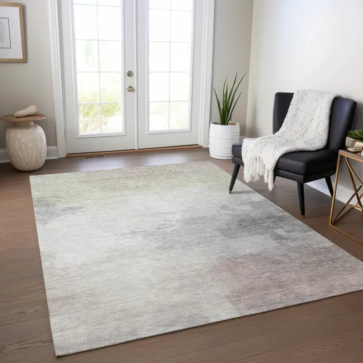 9' X 12' Beige And Taupe Abstract Washable Indoor Outdoor Area Rug