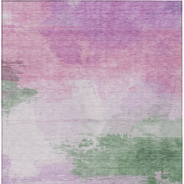 5' X 8' Lilac Lavender And Green Abstract Washable Indoor Outdoor Area Rug