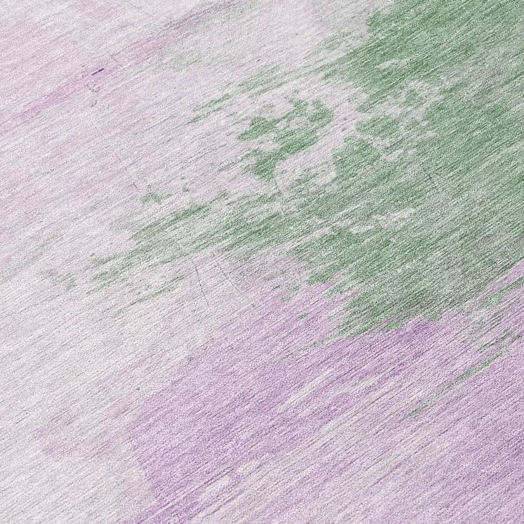 8' Lilac Lavender And Green Round Abstract Washable Indoor Outdoor Area Rug