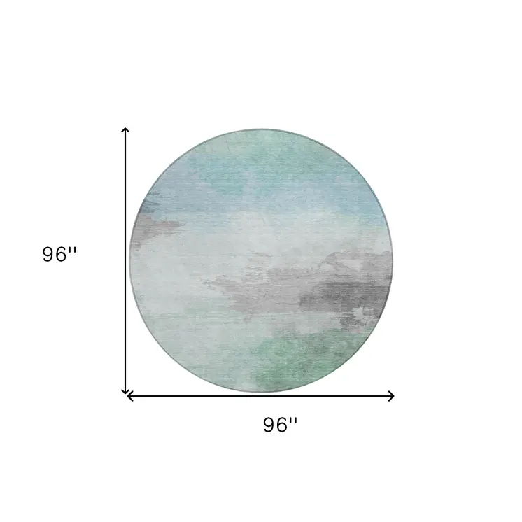 8' Blue And Mint Green Round Abstract Washable Indoor Outdoor Area Rug