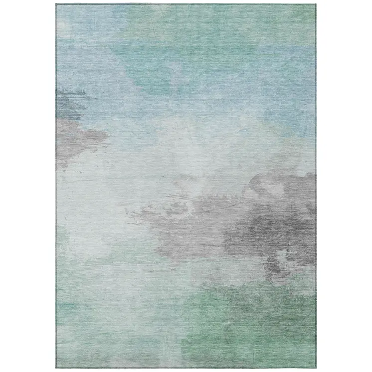 8' X 10' Blue And Mint Green Abstract Washable Indoor Outdoor Area Rug