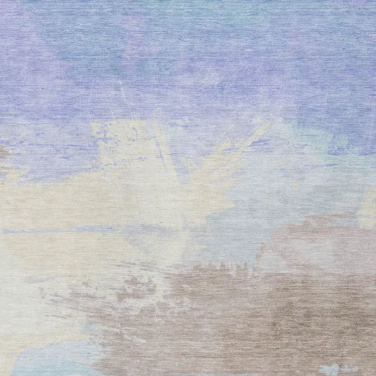 3' X 5' Sky Blue Lavender And Taupe Abstract Washable Indoor Outdoor Area Rug