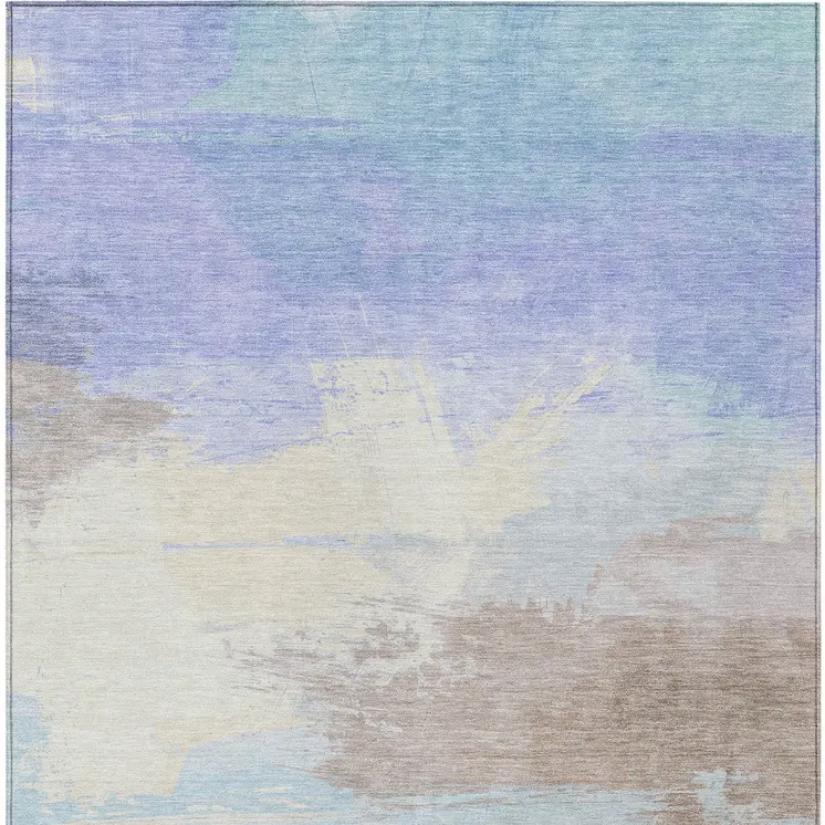 8' X 10' Sky Blue Lavender And Taupe Abstract Washable Indoor Outdoor Area Rug