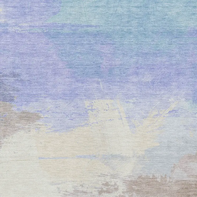 9' X 12' Sky Blue Lavender And Taupe Abstract Washable Indoor Outdoor Area Rug