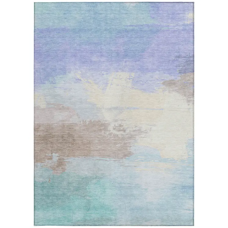 10' X 14' Sky Blue Lavender And Taupe Abstract Washable Indoor Outdoor Area Rug
