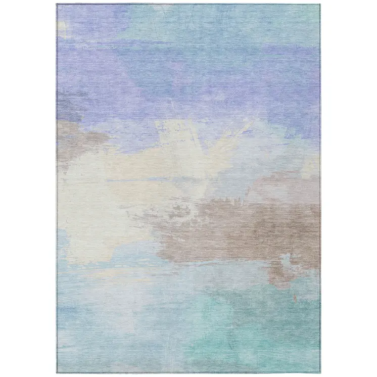 10' X 14' Sky Blue Lavender And Taupe Abstract Washable Indoor Outdoor Area Rug