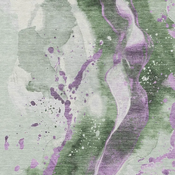 8' X 10' Artichoke Green And Lavender Abstract Washable Indoor Outdoor Area Rug
