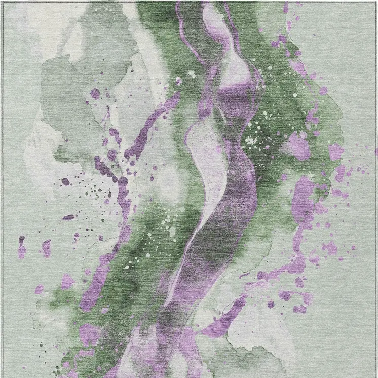 9' X 12' Artichoke Green And Lavender Abstract Washable Indoor Outdoor Area Rug