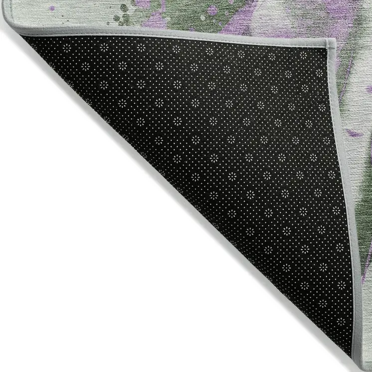 9' X 12' Artichoke Green And Lavender Abstract Washable Indoor Outdoor Area Rug