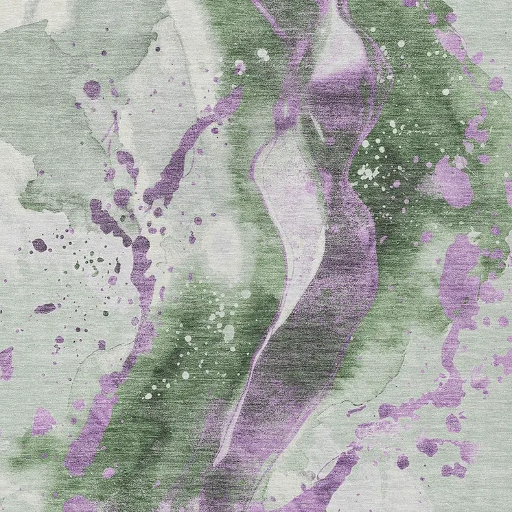 10' X 14' Artichoke Green And Lavender Abstract Washable Indoor Outdoor Area Rug