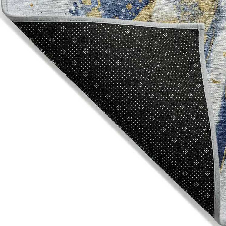 5' X 8' Blue And Gold Abstract Washable Indoor Outdoor Area Rug