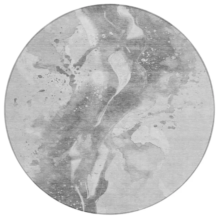 8' Gray And Silver Round Abstract Washable Indoor Outdoor Area Rug