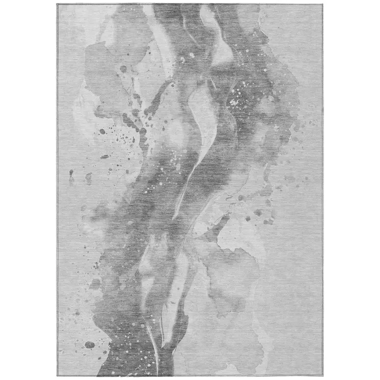 8' X 10' Gray And Silver Abstract Washable Indoor Outdoor Area Rug