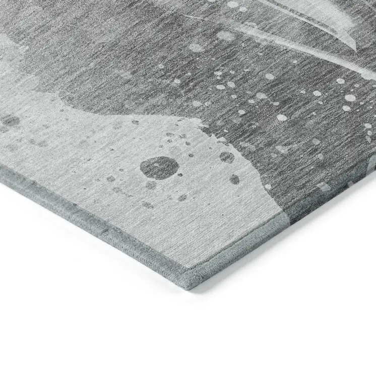 8' X 10' Gray And Silver Abstract Washable Indoor Outdoor Area Rug