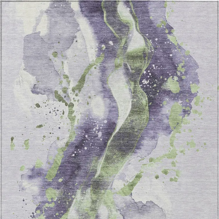 3' X 5' Purple And Green Abstract Washable Indoor Outdoor Area Rug