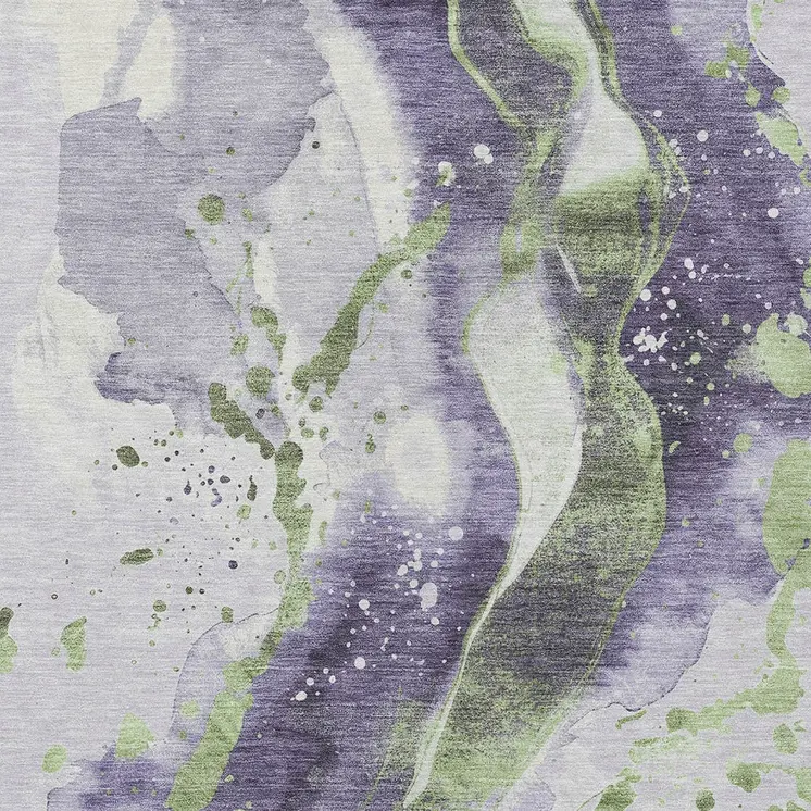 5' X 8' Purple And Green Abstract Washable Indoor Outdoor Area Rug