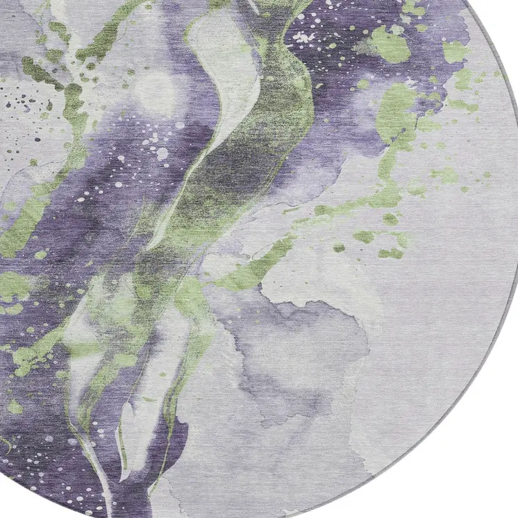 8' Purple And Green Round Abstract Washable Indoor Outdoor Area Rug