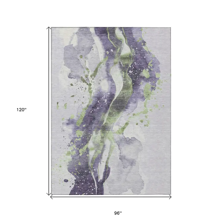 8' X 10' Purple And Green Abstract Washable Indoor Outdoor Area Rug