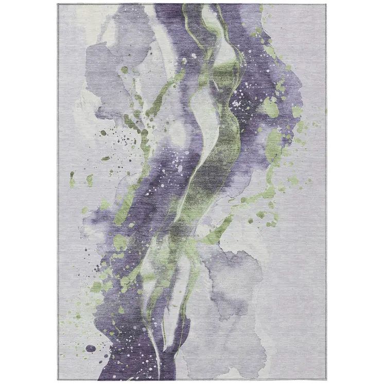 9' X 12' Purple And Green Abstract Washable Indoor Outdoor Area Rug