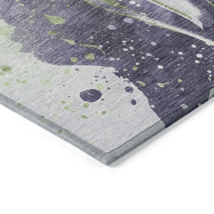 9' X 12' Purple And Green Abstract Washable Indoor Outdoor Area Rug