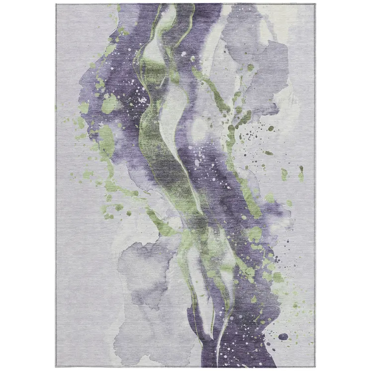 9' X 12' Purple And Green Abstract Washable Indoor Outdoor Area Rug