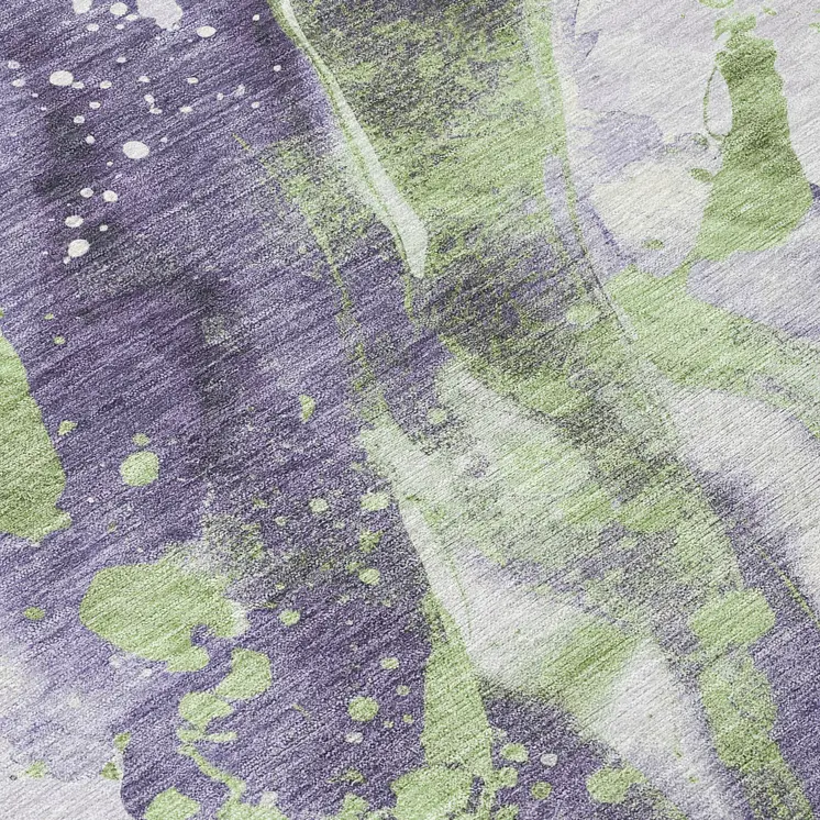9' X 12' Purple And Green Abstract Washable Indoor Outdoor Area Rug