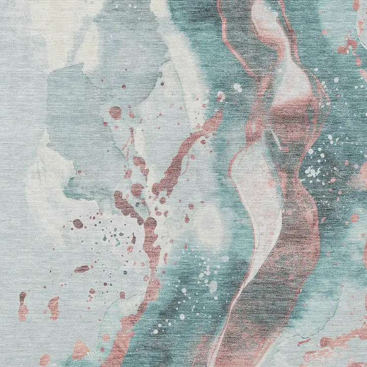 10' X 14' Teal Blue And Salmon Abstract Washable Indoor Outdoor Area Rug