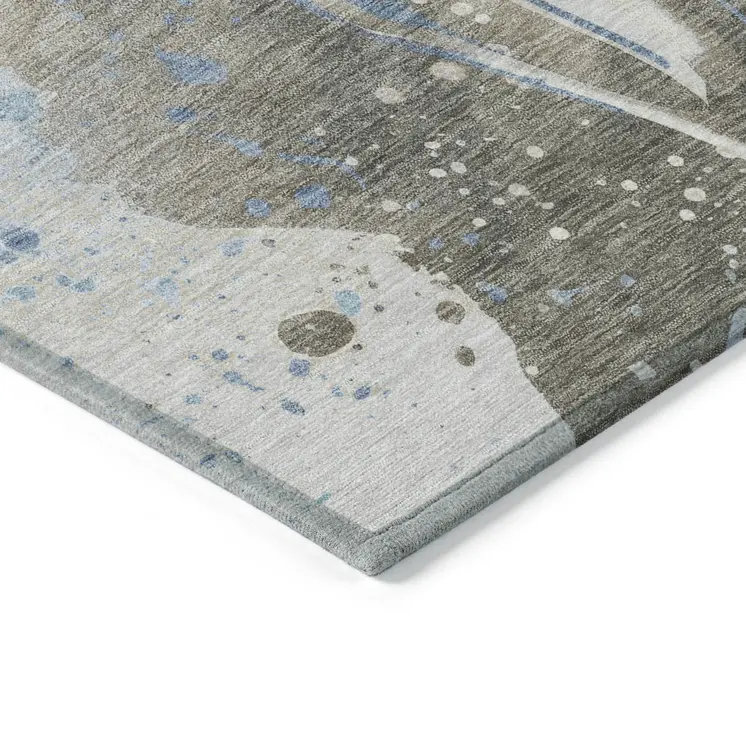 5' X 8' Taupe And Blue Abstract Washable Indoor Outdoor Area Rug