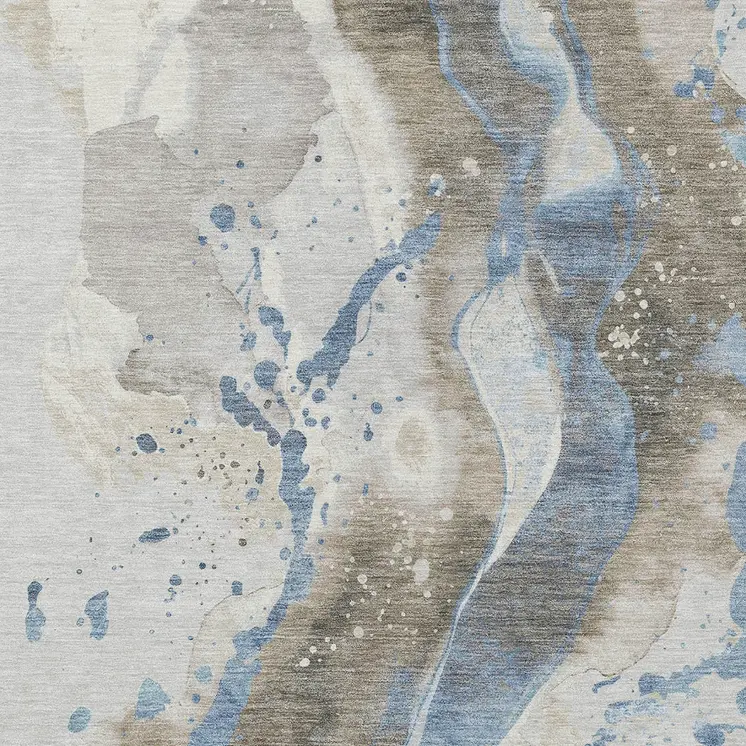 5' X 8' Taupe And Blue Abstract Washable Indoor Outdoor Area Rug