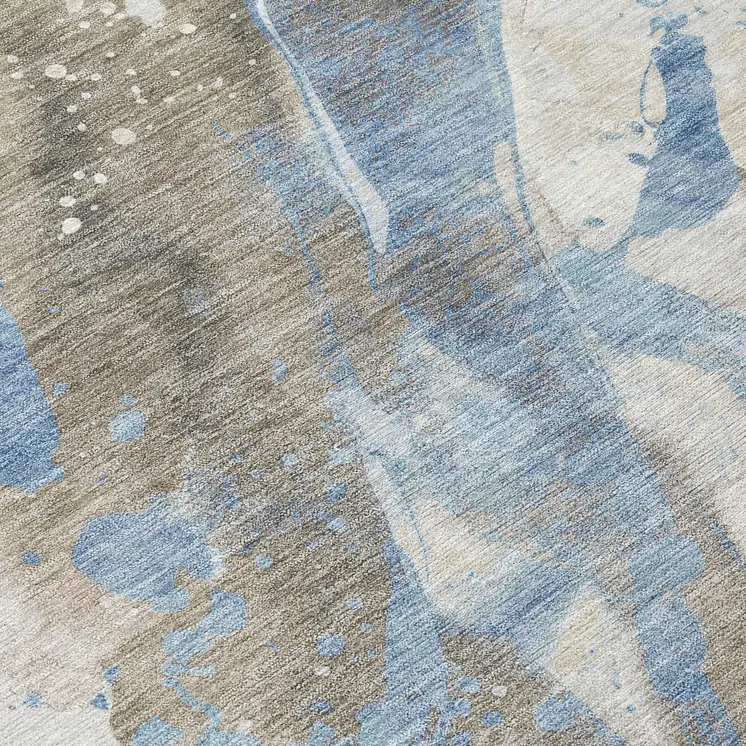 5' X 8' Taupe And Blue Abstract Washable Indoor Outdoor Area Rug