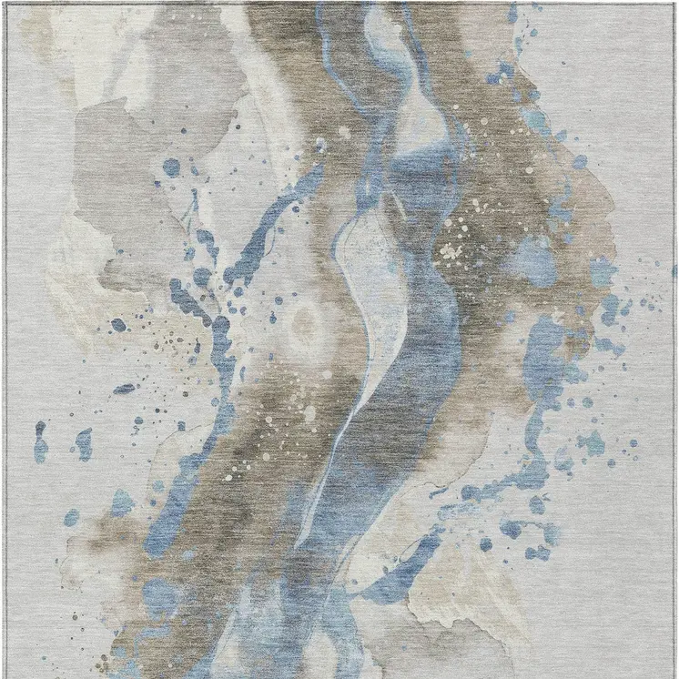 8' X 10' Taupe And Blue Abstract Washable Indoor Outdoor Area Rug