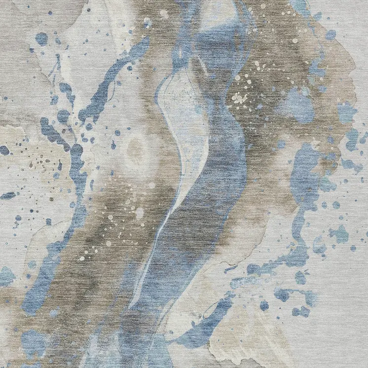 9' X 12' Taupe And Blue Abstract Washable Indoor Outdoor Area Rug