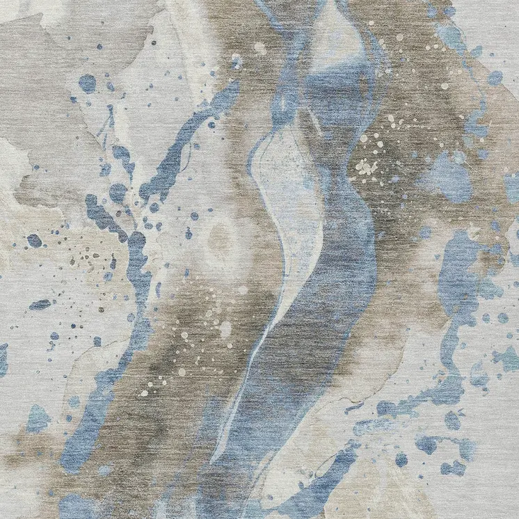10' X 14' Taupe And Blue Abstract Washable Indoor Outdoor Area Rug