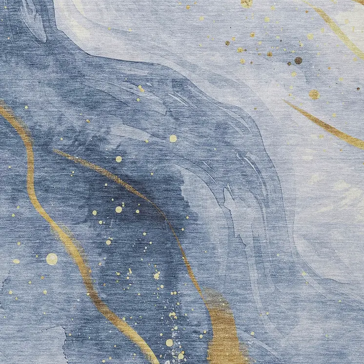 3' X 5' Blue And Gold Abstract Washable Indoor Outdoor Area Rug