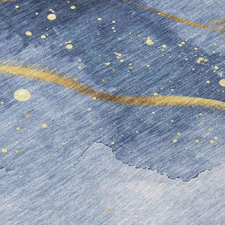 5' X 8' Blue And Gold Abstract Washable Indoor Outdoor Area Rug