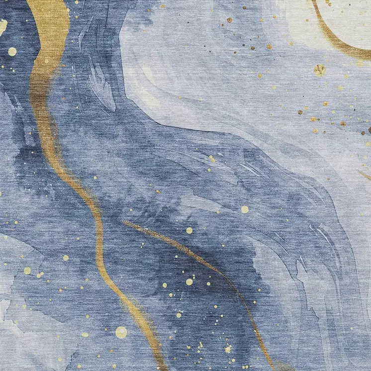 8' X 10' Blue And Gold Abstract Washable Indoor Outdoor Area Rug