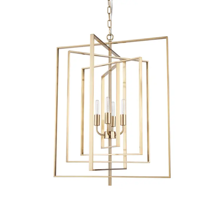 Antiqued Gold Geometric Four Light Metal Dimmable Chandelier
