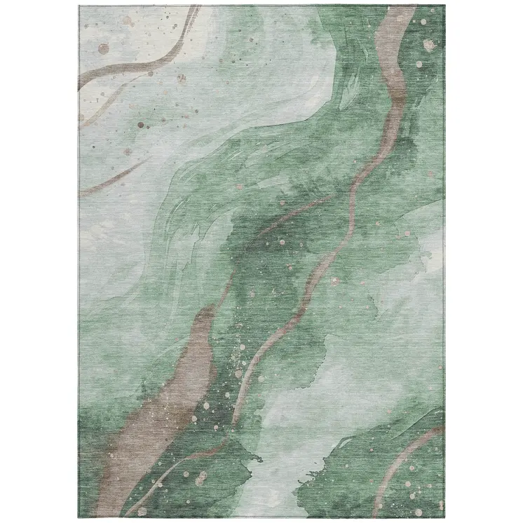 8' X 10' Green And Taupe Abstract Washable Indoor Outdoor Area Rug