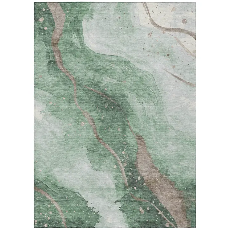 8' X 10' Green And Taupe Abstract Washable Indoor Outdoor Area Rug