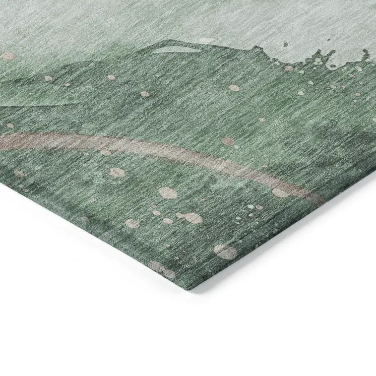 8' X 10' Green And Taupe Abstract Washable Indoor Outdoor Area Rug