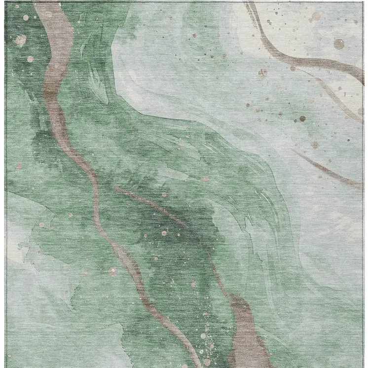 8' X 10' Green And Taupe Abstract Washable Indoor Outdoor Area Rug