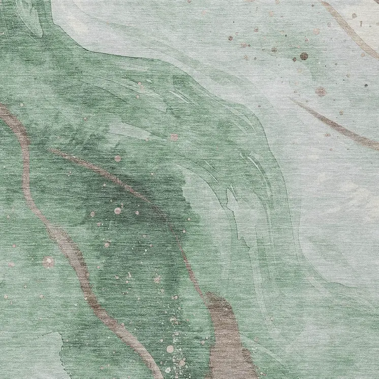 10' X 14' Green And Taupe Abstract Washable Indoor Outdoor Area Rug