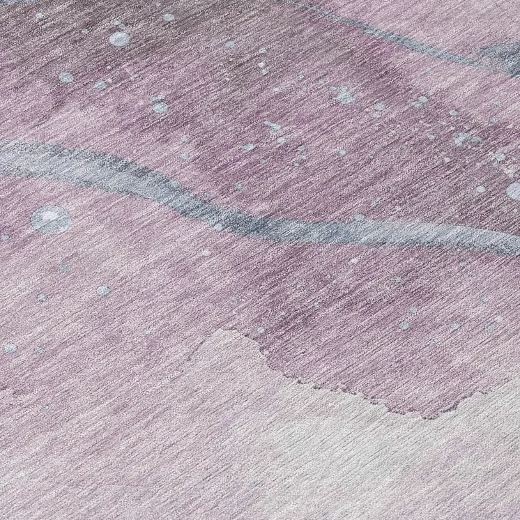 8' Lavender And Denim Blue Round Abstract Washable Indoor Outdoor Area Rug
