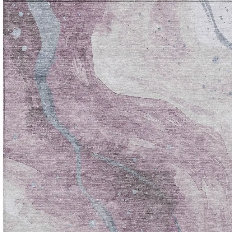 8' X 10' Lavender And Denim Blue Abstract Washable Indoor Outdoor Area Rug